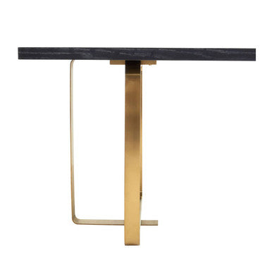 Lena Black Oak Veneer Rectangular Dining Table with Brushed Gold Base