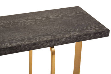 Black and Grey Oak Veneer Wooden Rectangular Console Table with Gold Finish Metal Angular Base, Lena