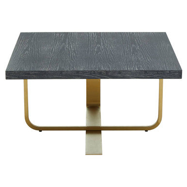 Black and Grey Oak Veneer Wooden Coffee Table with Gold Finish Metal Angular Base, Lena