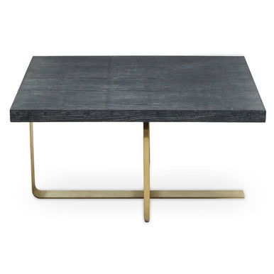 Black and Grey Oak Veneer Wooden Coffee Table with Gold Finish Metal Angular Base, Lena