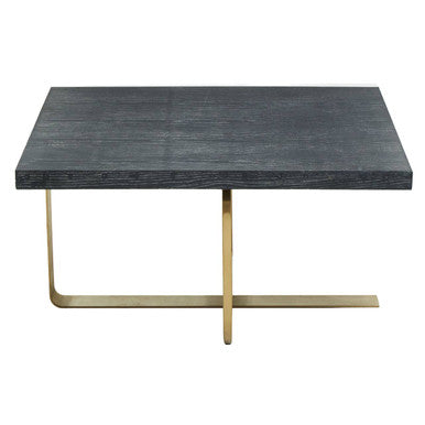 Black and Grey Oak Veneer Wooden Coffee Table with Gold Finish Metal Angular Base, Lena
