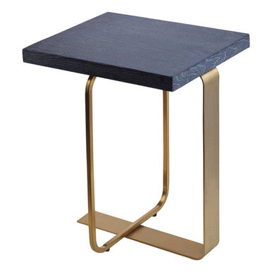 Grey Veined Effect Oak Veneer Top Round Side Table with Metallic Stainless Steel Wireframe Base, Lena