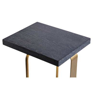 Grey Veined Effect Oak Veneer Top Round Side Table with Metallic Stainless Steel Wireframe Base, Lena