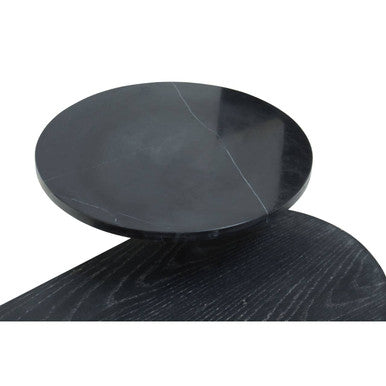 Gold Oak Veneer and Black Marble Top Coffee Table with Iron Legs, Serrano