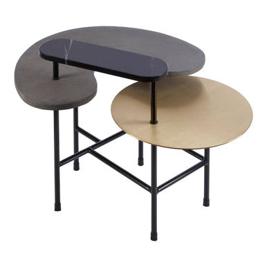 Mixed Metal Finish Tops Sculptural Nesting Coffee Table Set with Black Frame, Serrano