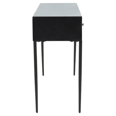 Black and Grey Textured Pine Wood Console Table with 3 White Storage Drawers, Luxor