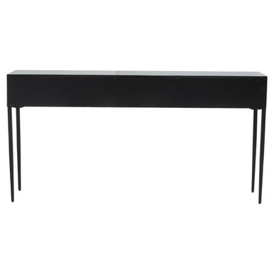 Black and Grey Textured Pine Wood Console Table with 3 White Storage Drawers, Luxor