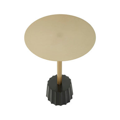 Round Gold Iron Side Table with Black Fluted Base, Corra