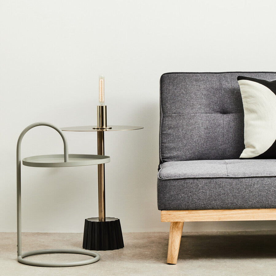 Round Gold Iron Side Table with Black Fluted Base, Corra