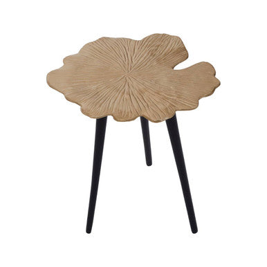 Gold Finish Small Aluminium Side Table with Black Metallic Finish Angular Legs, Prato