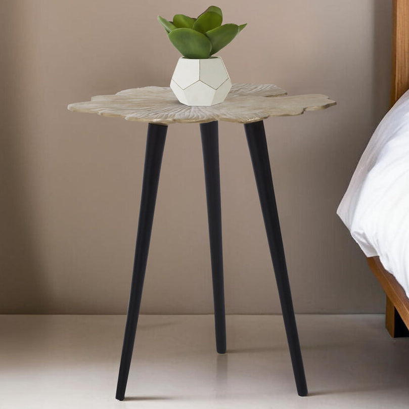 Gold Finish Small Aluminium Side Table with Black Metallic Finish Angular Legs, Prato