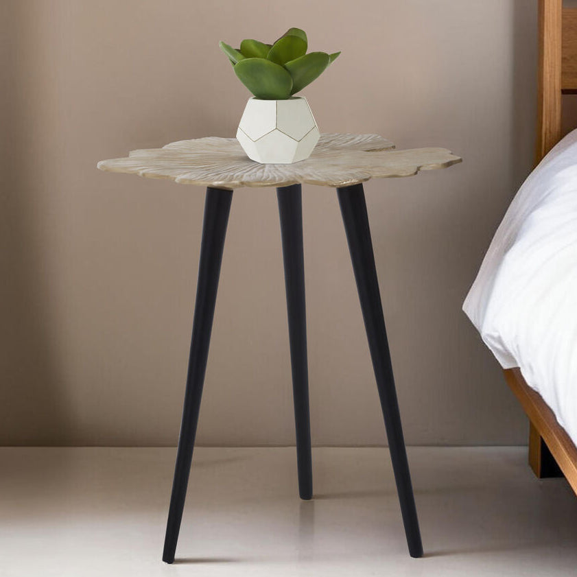Gold Finish Small Aluminium Side Table with Black Metallic Finish Angular Legs, Prato