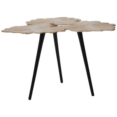 Gold Finish Top Large Aluminium Side Table with Black Metallic Finish Angular Legs, Prato
