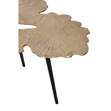 Gold Finish Top Large Aluminium Side Table with Black Metallic Finish Angular Legs, Prato