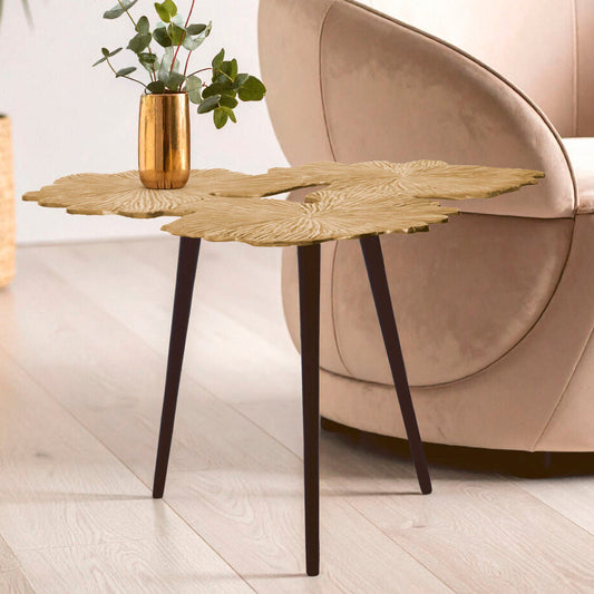 Gold Finish Top Large Aluminium Side Table with Black Metallic Finish Angular Legs, Prato