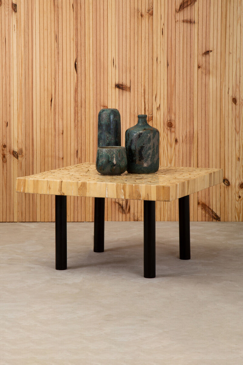 Natural Teak Wood Branch Effect Coffee Table with Black Metal Legs, Malang