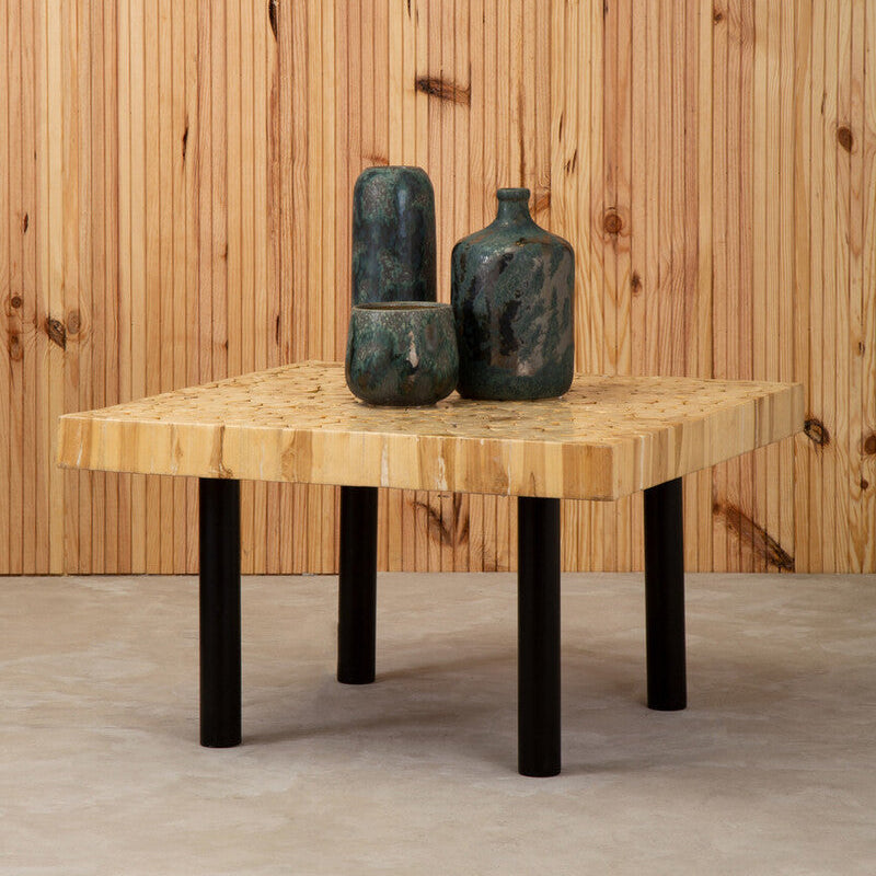 Natural Teak Wood Branch Effect Coffee Table with Black Metal Legs, Malang