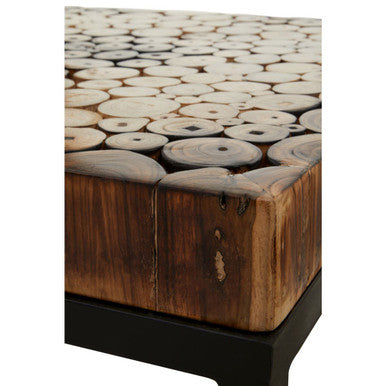 Set of 3 Rustic Teakwood Top Nesting Tables with Black Metallic Bases, Malang