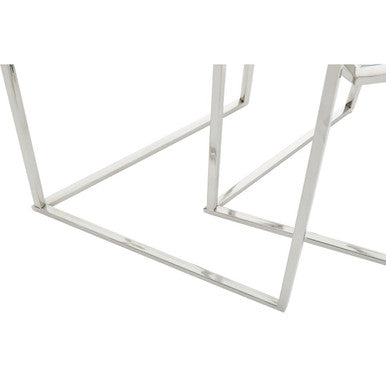Silver Geometric Steel Side Table with Mirrored Glass Top, Herber