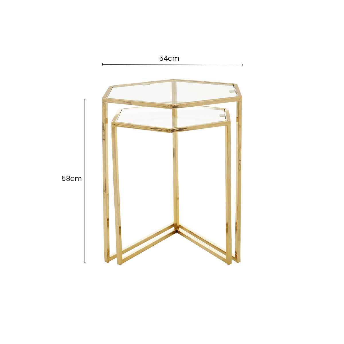 Herber Gold Finish Set of 2 Hexagonal Nesting Tables