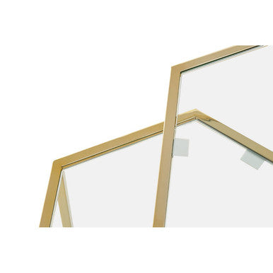 Gold Geometric Stainless Steel Set of 2 Side Table with Mirrored Glass Top, Herber