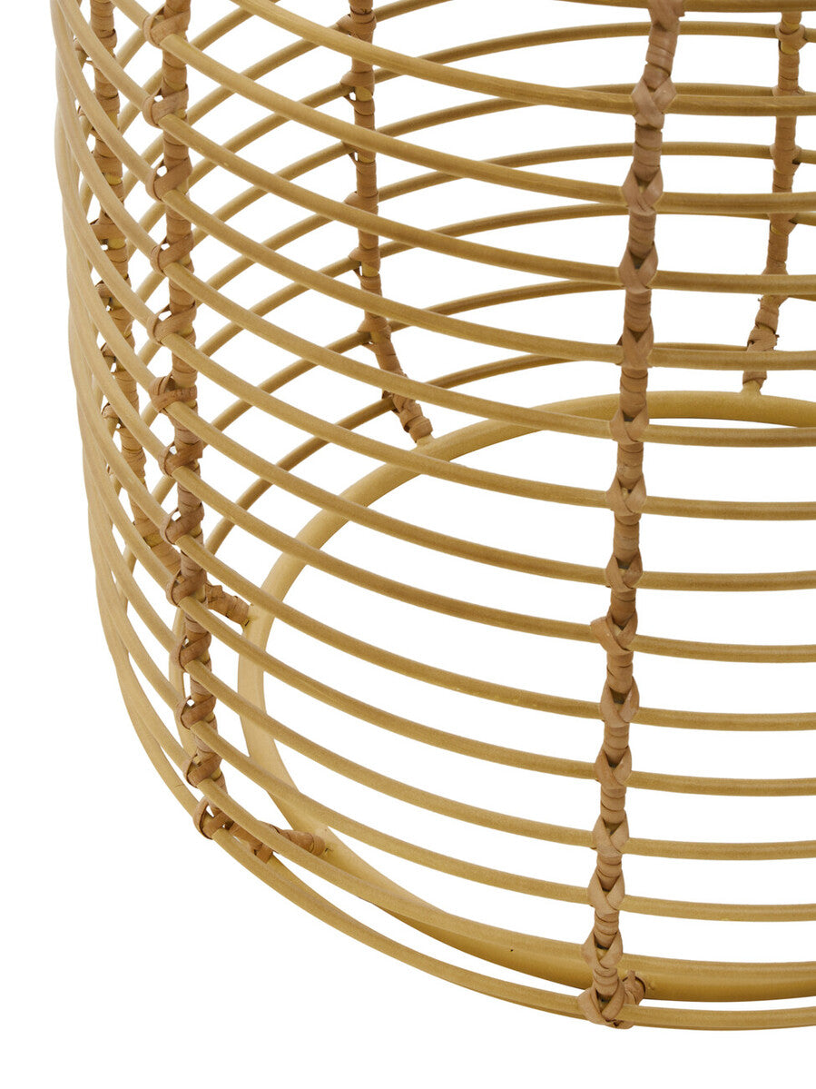 Natural Round Hand Woven Rattan Top Side Table with Gold Finish Cage Base, Trento