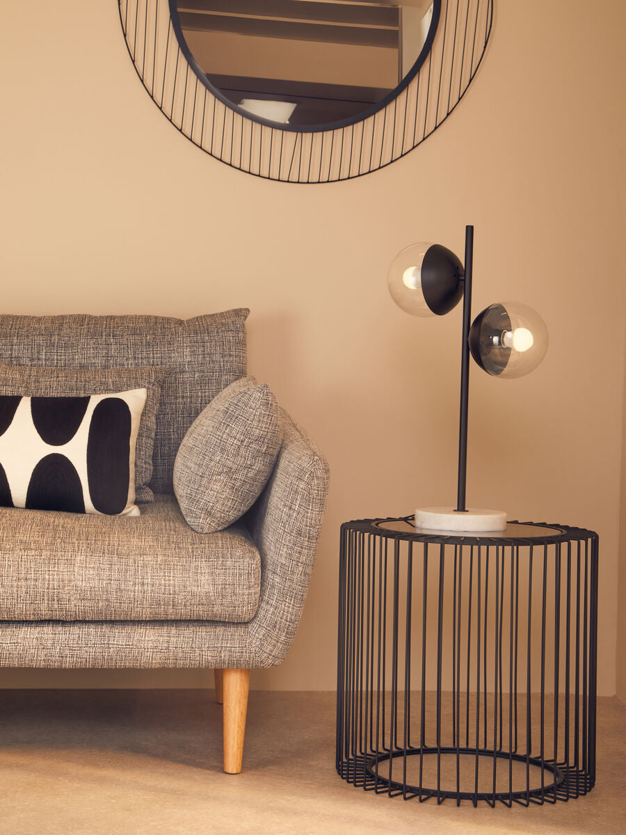 Trento Black Metal and Glass Round Side Table with Cage Design