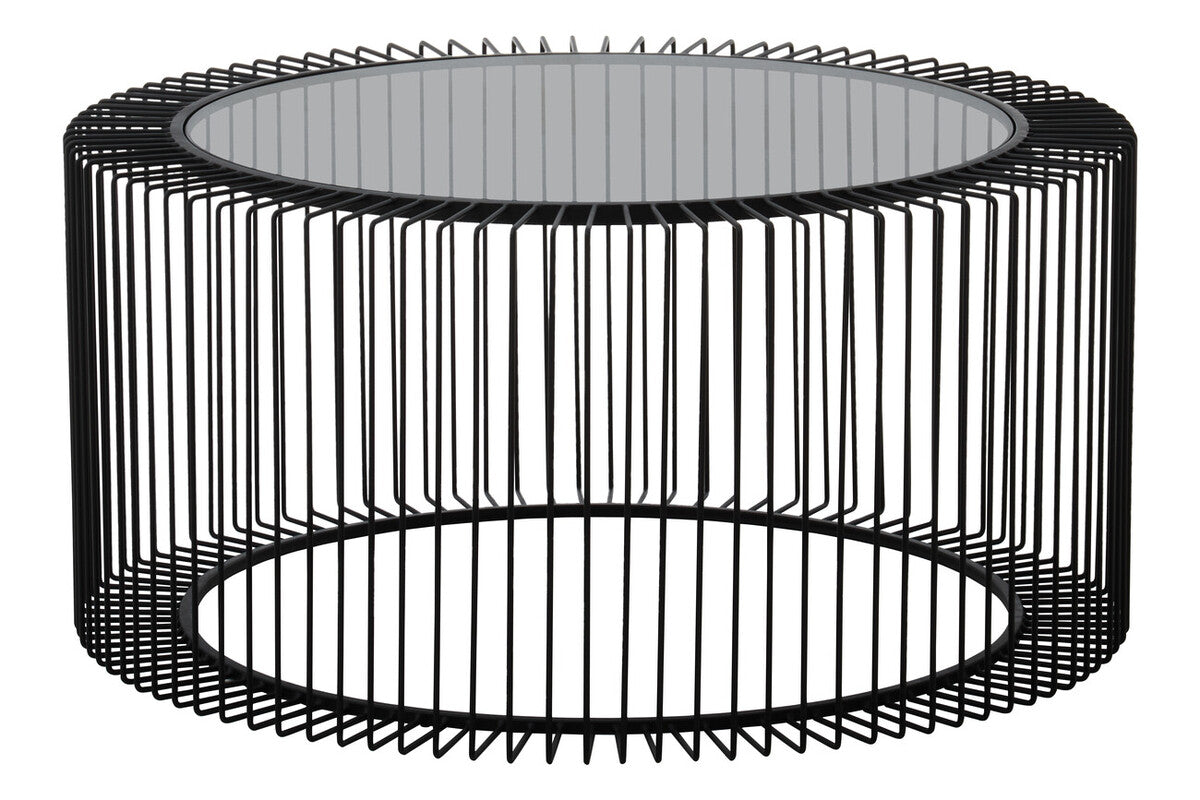 Trento Black Metal Round Coffee Table with Glass Top