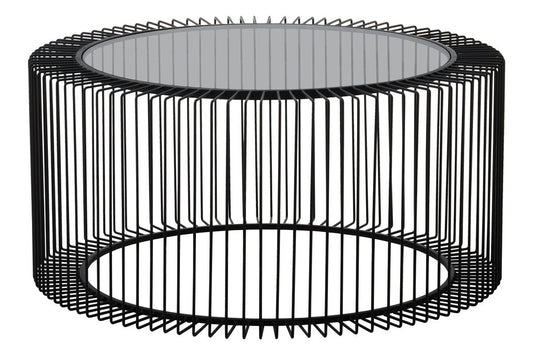 Trento Black Metal Round Coffee Table with Glass Top
