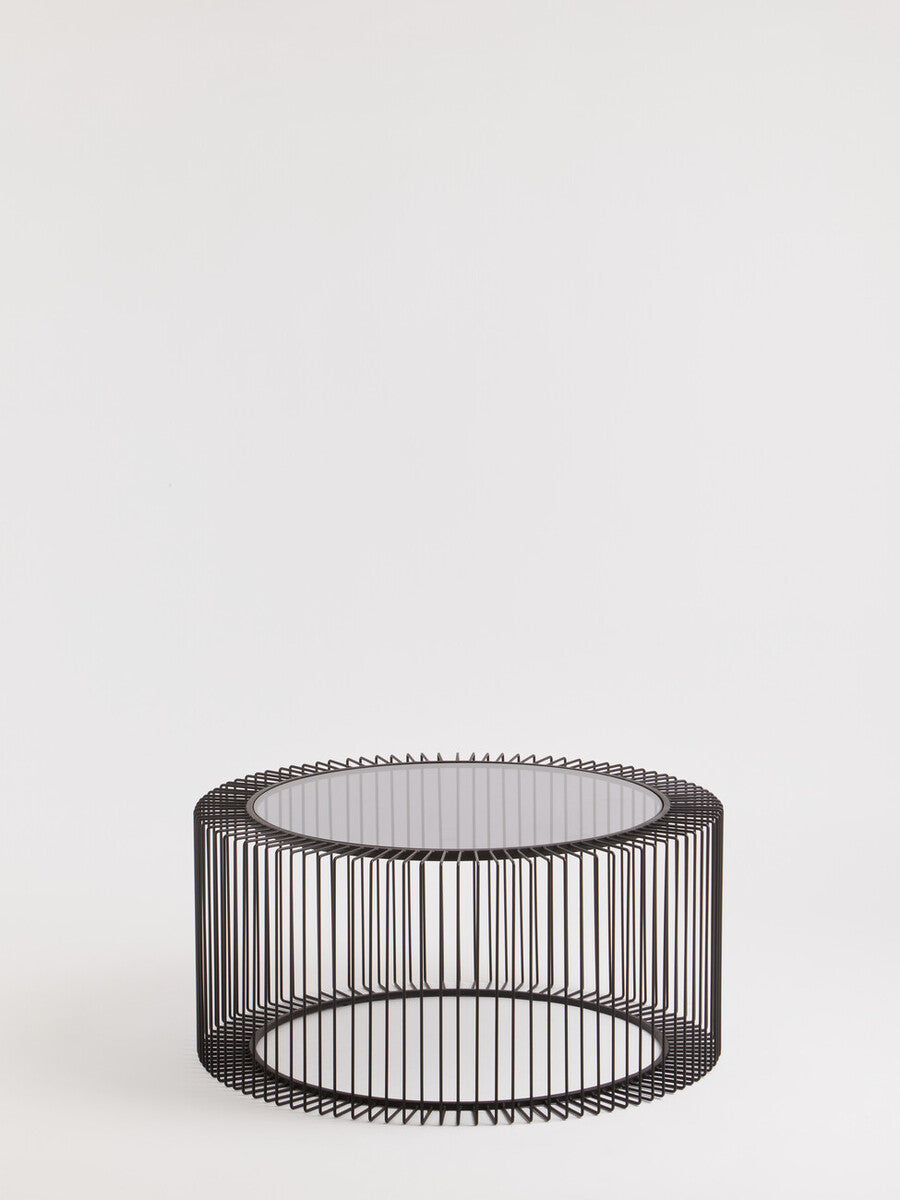 Trento Black Metal Round Coffee Table with Glass Top