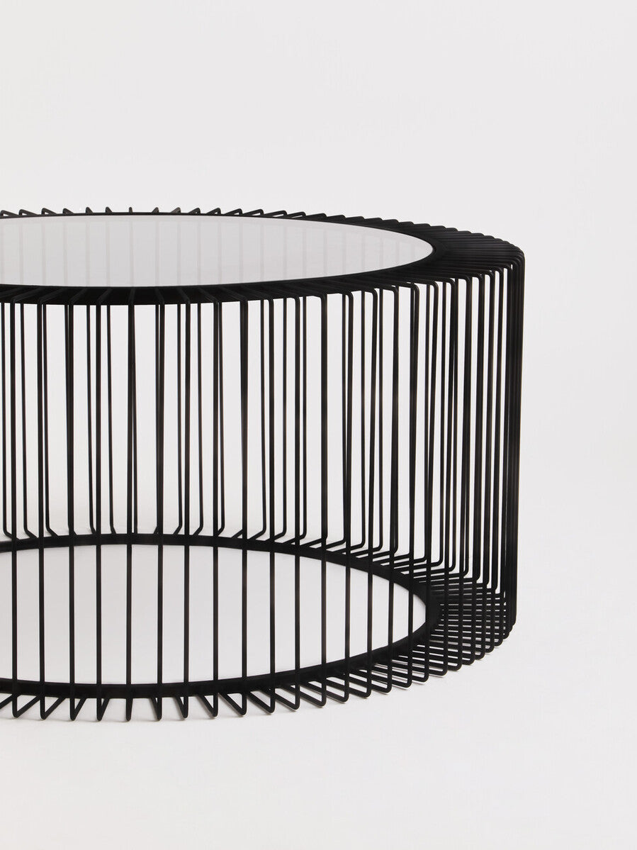 Trento Black Metal Round Coffee Table with Glass Top