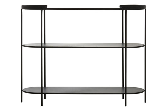 Grey Glass Top Console Table with Two-Tier Shelves and Black Metal Frame | Trento