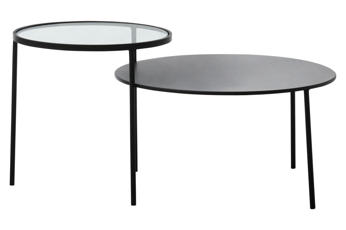 Clear Glass Top and Black Metal Lower Top Coffee Table with Black Iron Frame, Trento