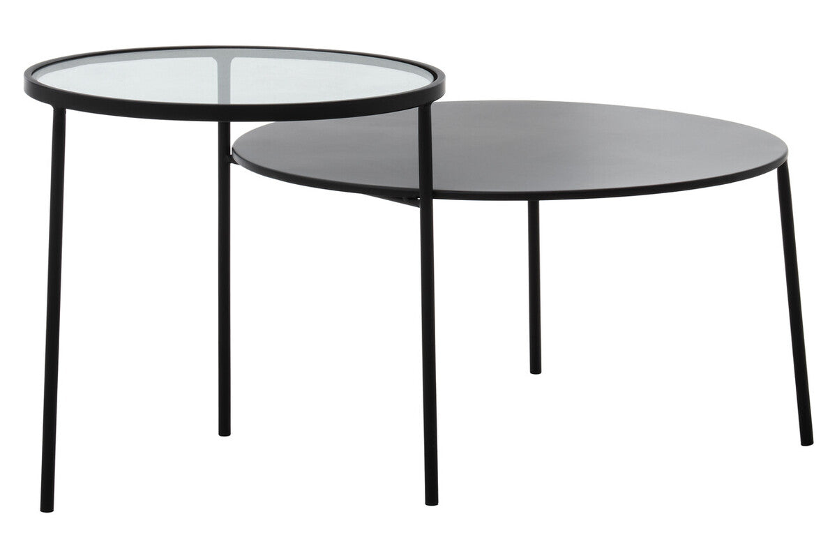 Clear Glass Top and Black Metal Lower Top Coffee Table with Black Iron Frame, Trento