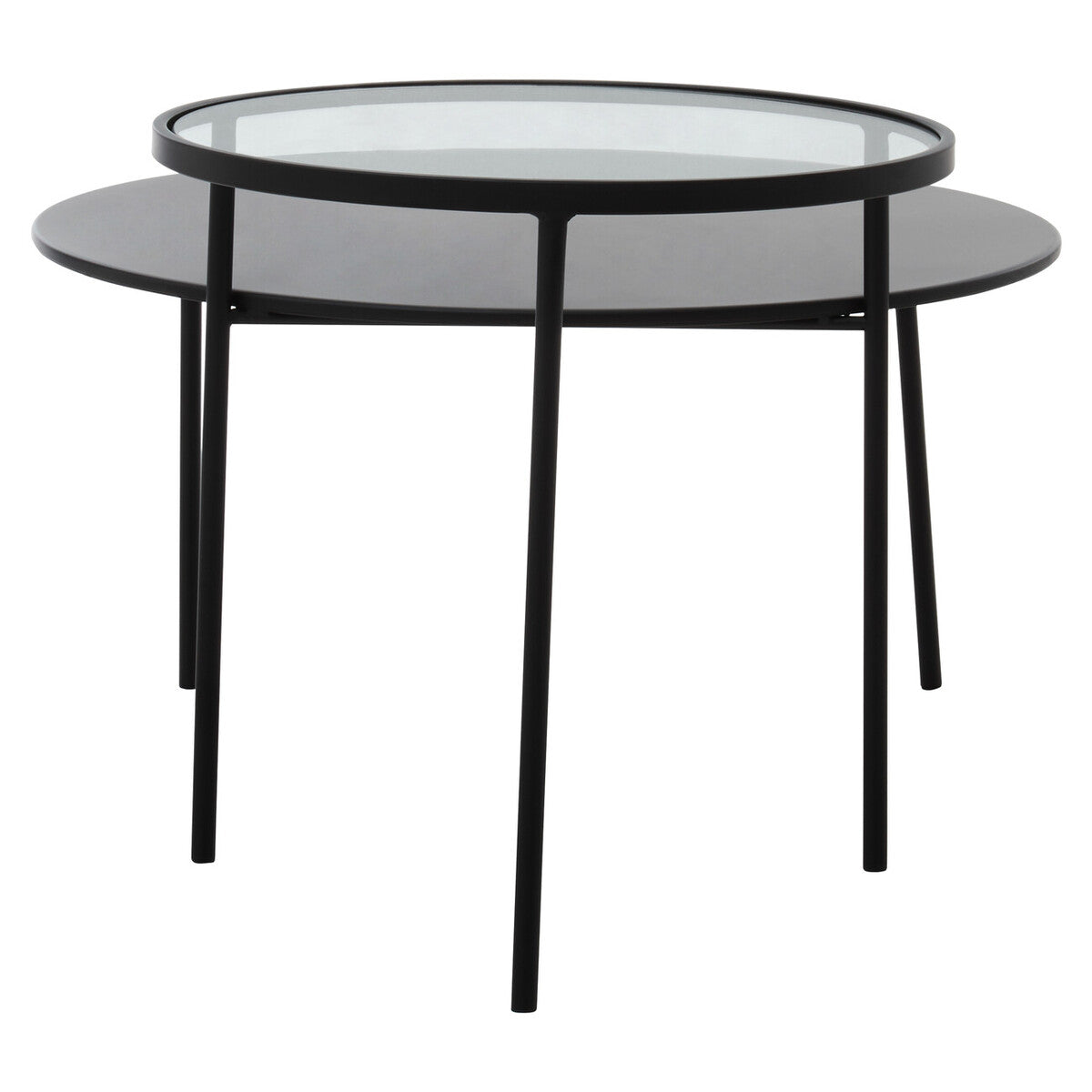 Trento Clear Glass and Black Finish 2 Tier Coffee Table