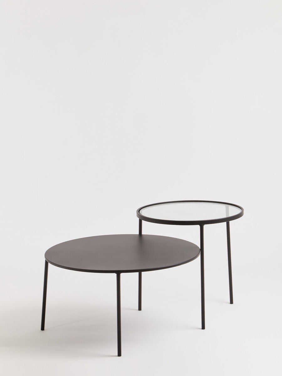 Trento Clear Glass and Black Finish 2 Tier Coffee Table