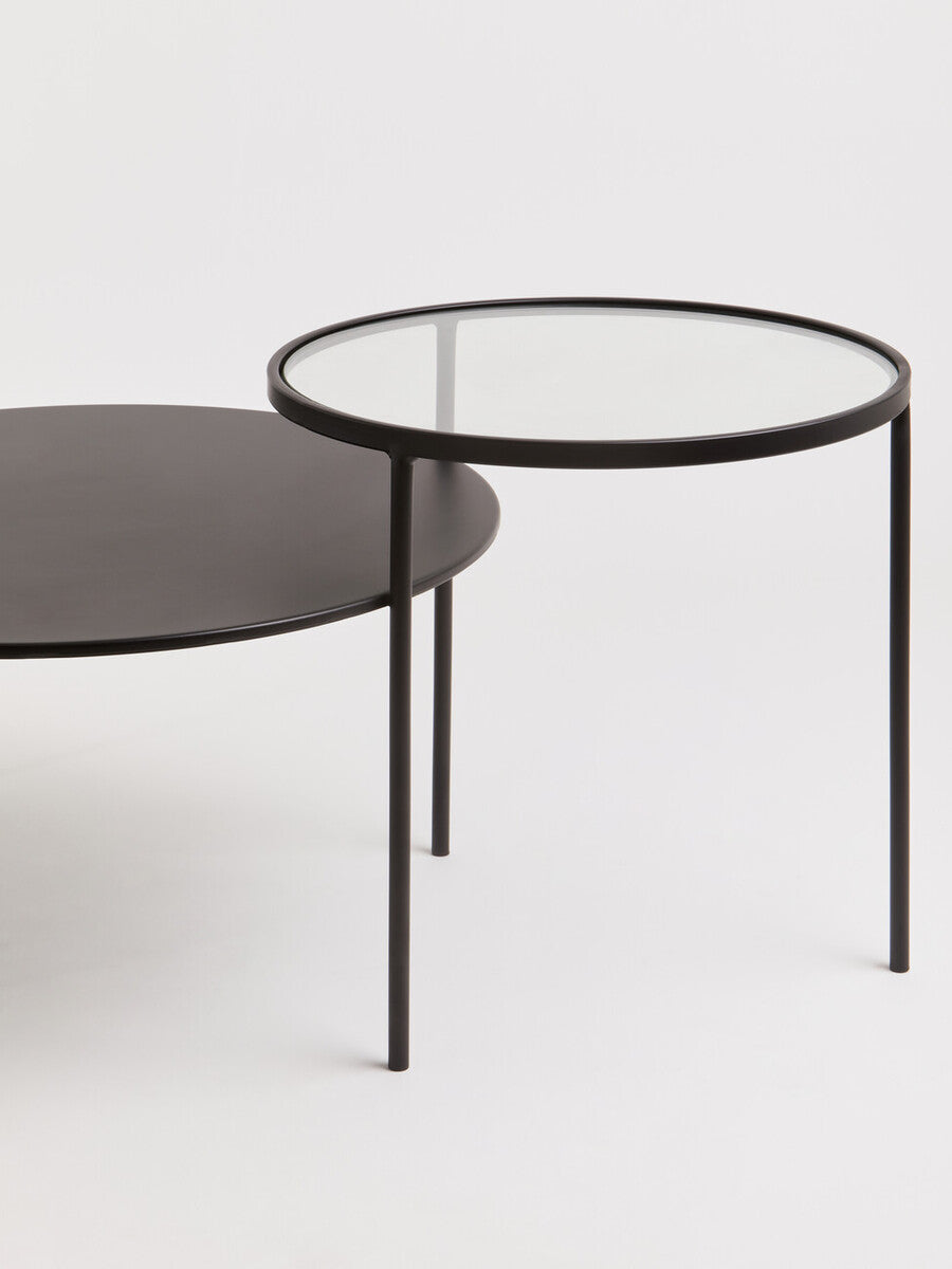 Trento Clear Glass and Black Finish 2 Tier Coffee Table