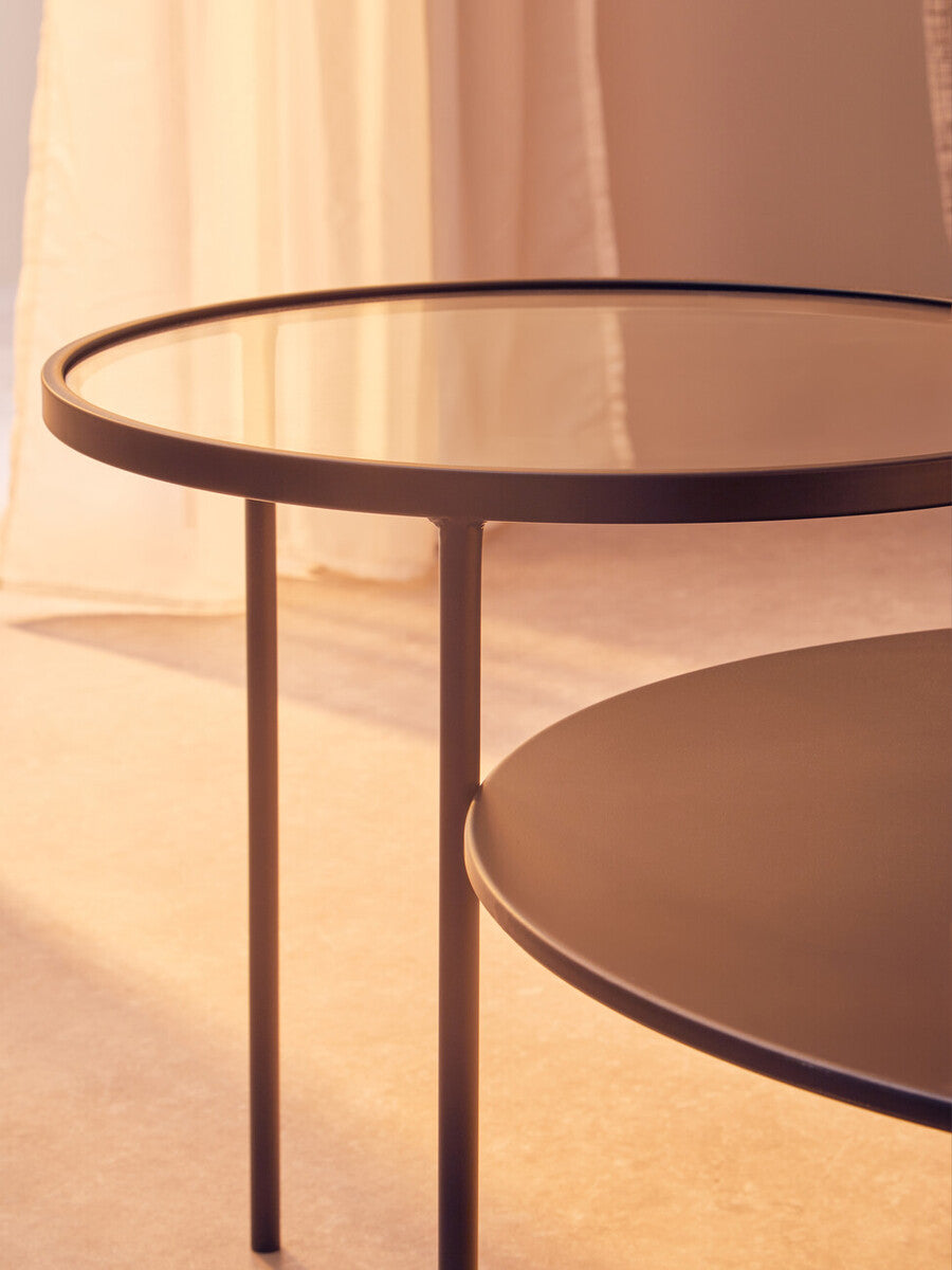 Trento Clear Glass and Black Finish 2 Tier Coffee Table