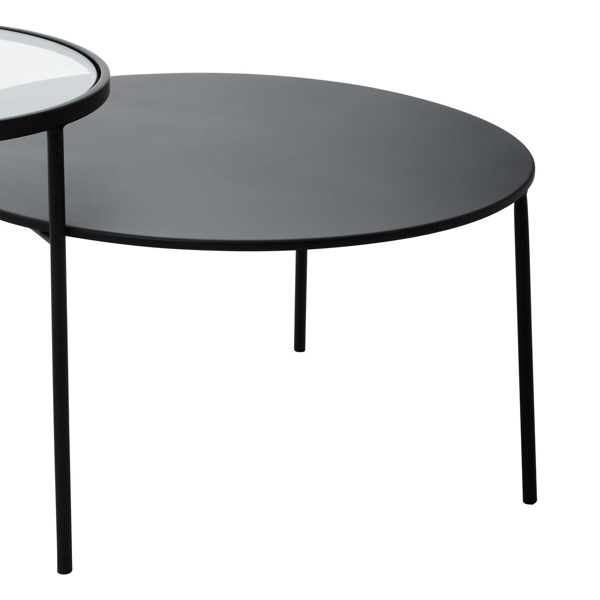 Clear Glass Top and Black Metal Lower Top Coffee Table with Black Iron Frame, Trento