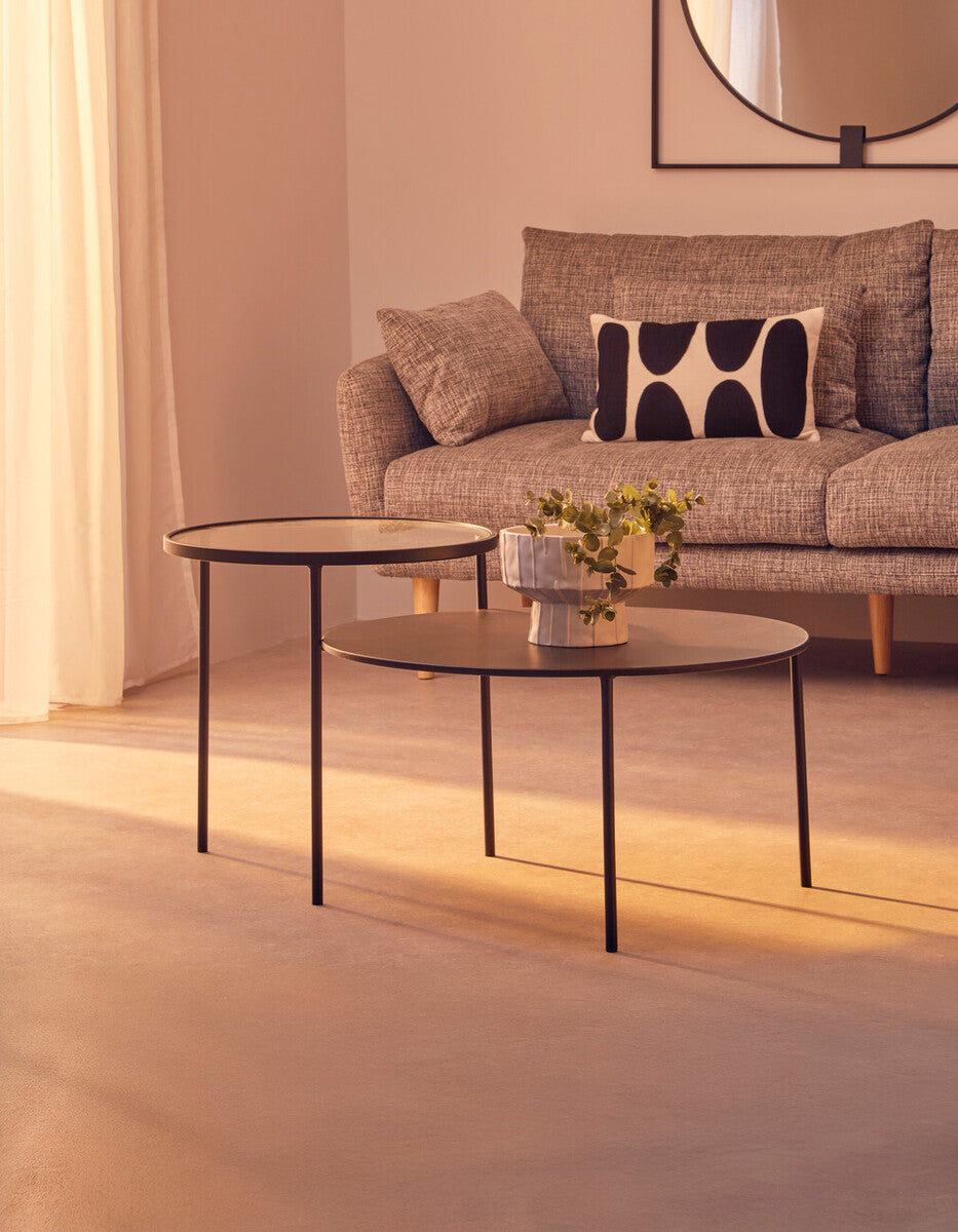 Trento Clear Glass and Black Finish 2 Tier Coffee Table