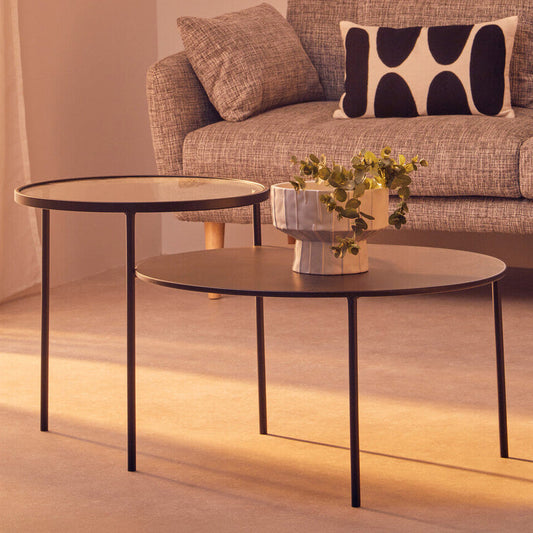Clear Glass Top and Black Metal Lower Top Coffee Table with Black Iron Frame, Trento