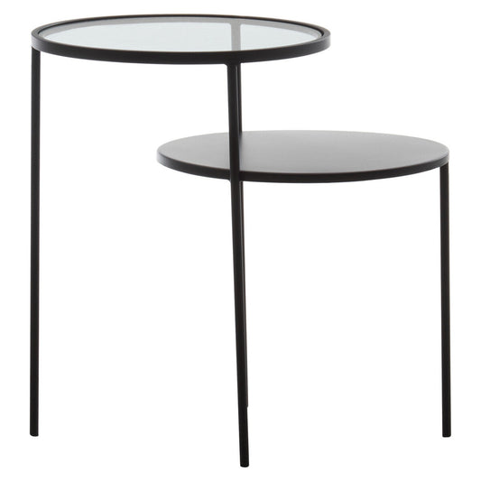 Clear Glass Top and Black Metal Lower Top End Table with Black Iron Frame, Trento