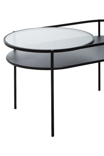 Trento Grey Glass and Black Finish 2 Tier Oval Coffee Table