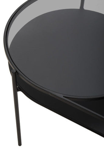 Trento Grey Glass and Black Finish 2 Tier Oval Coffee Table