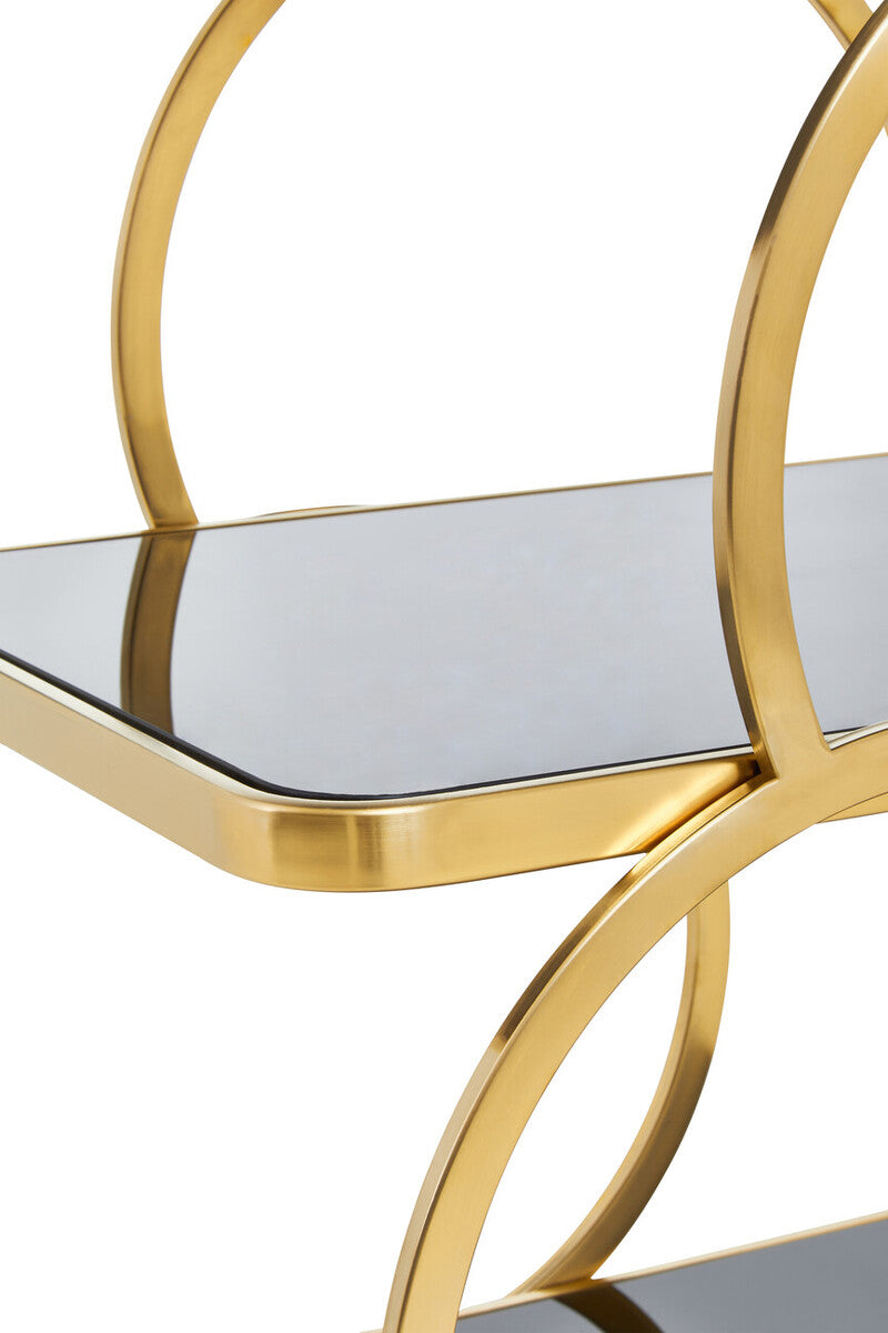 Alvaro Black Glass and Gold Finish Drinks Trolley