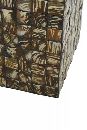 White Shell Inlay Square Side Table with Natural Accents, Branna