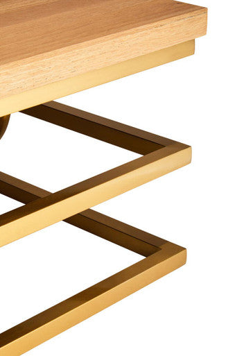 Natural Oak Top Coffee Table with Gold Finish Stainless Steel Openwork Base, Jarloi