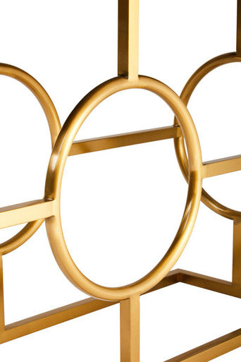 Natural Oak Top Console Table with Gold Finish Stainless Steel Openwork Base, Jarloi