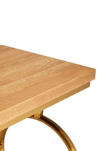 Natural Oak Top Console Table with Gold Finish Stainless Steel Openwork Base, Jarloi