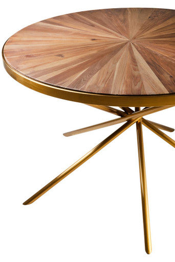 Gold Aged Fir Wood Rustic Top Dining Table with Stainless Steel Tied Base, Jana